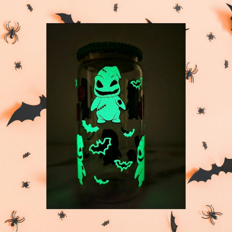 Oogie Boogy Glow In The Dark Clear Glass Can