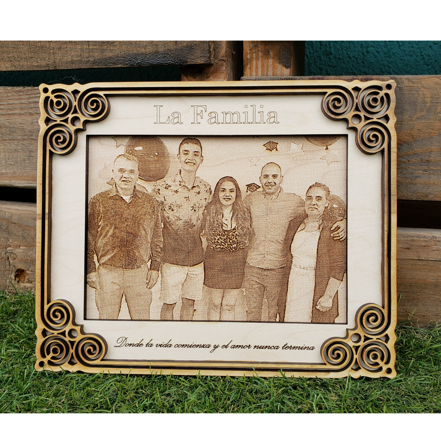 La Familia Engraved Wood Photo